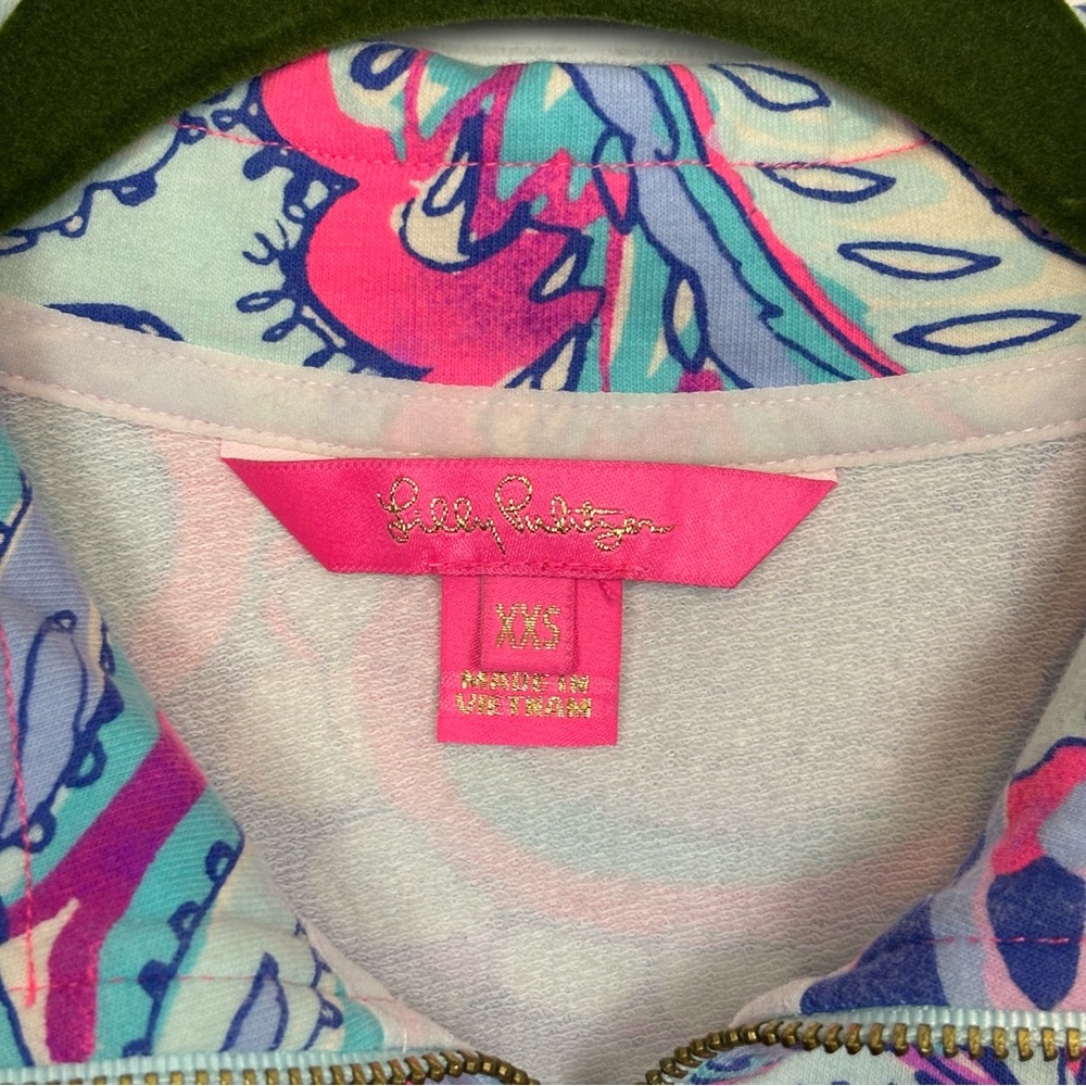 Lilly Pulitzer Killian Popover Pullover Pink Tropics Ruffle Hem Size XXS - Picture 6 of 11
